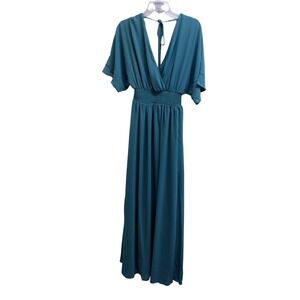 OneTheLand Flutter Sleeve Smocked Waist Maxi Dress Dusty Blue Sm / #26315